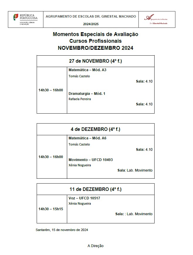 Calendário MEA - novembro e dezembro de 2024